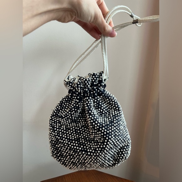 Vintage Unbranded 1960s Reversible Beaded Drawstring Small Evening Purse - Picture 1 of 8